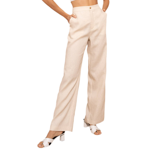 Plain Straight Linen Trousers