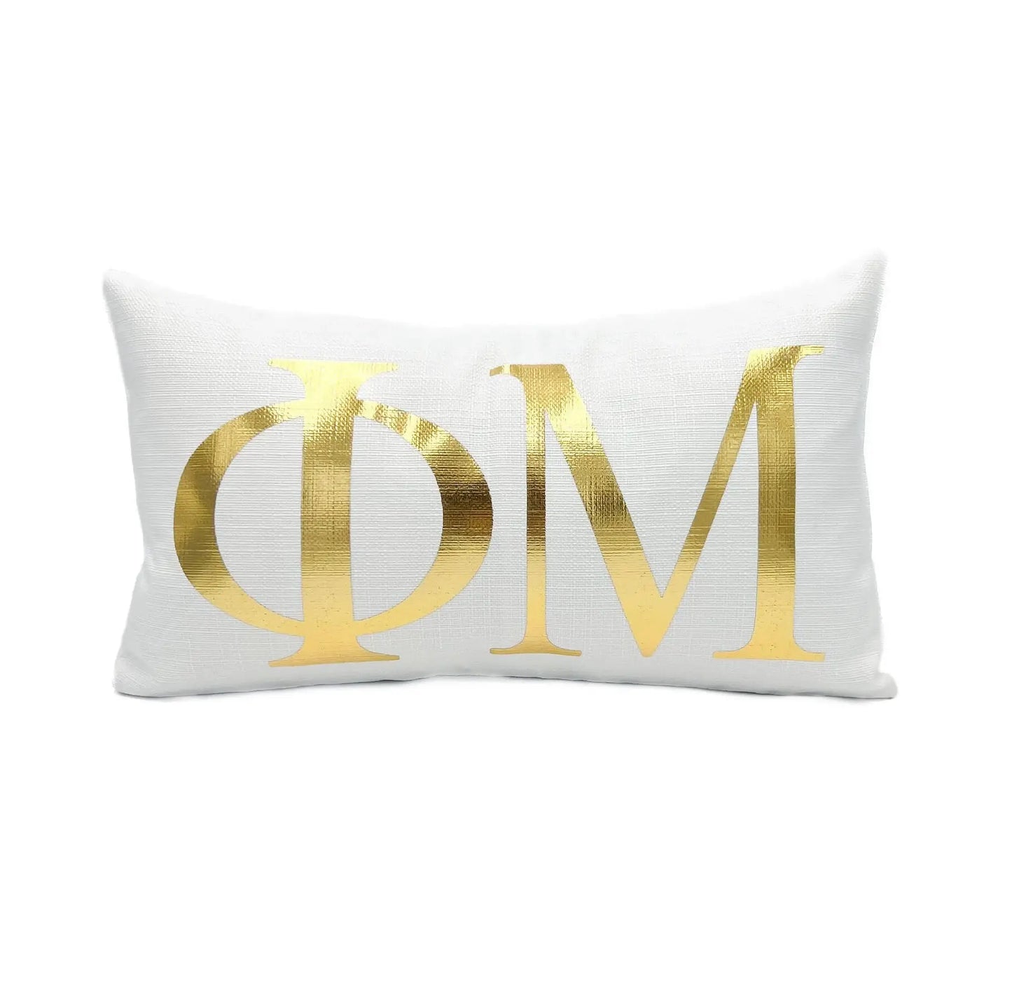 Phi Mu Gold Foil Greek Letters Sorority Pillow