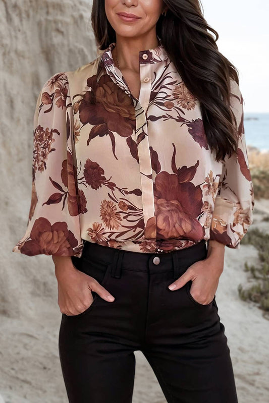 Retro Floral Print Button Down Long Sleeve Shirt