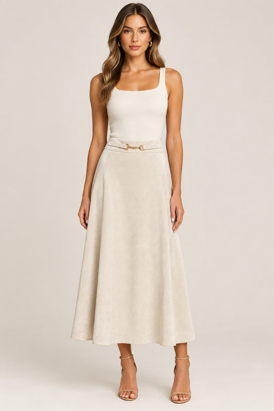 Gold Charm Belt Suede Skirt