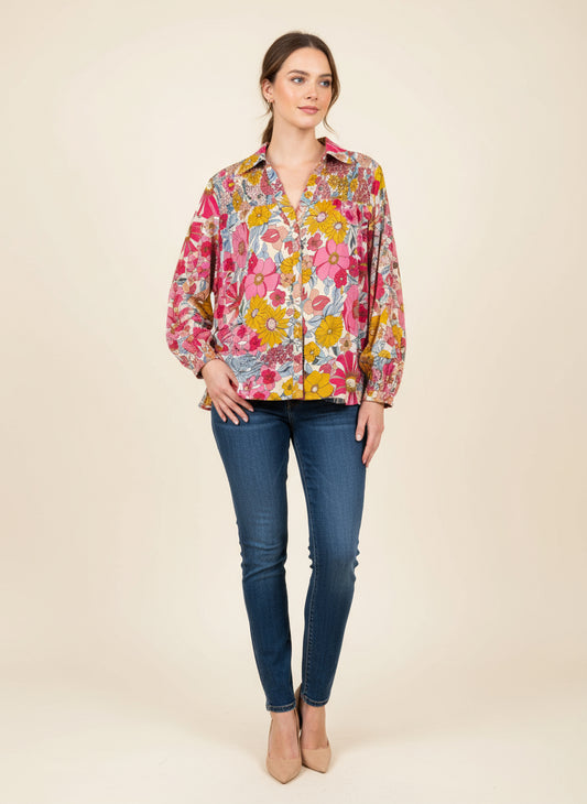Rose Floral Long Sleeve Blouse