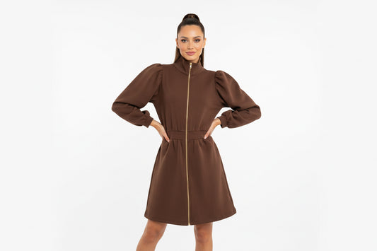 Espresso Gold Zipper Dress