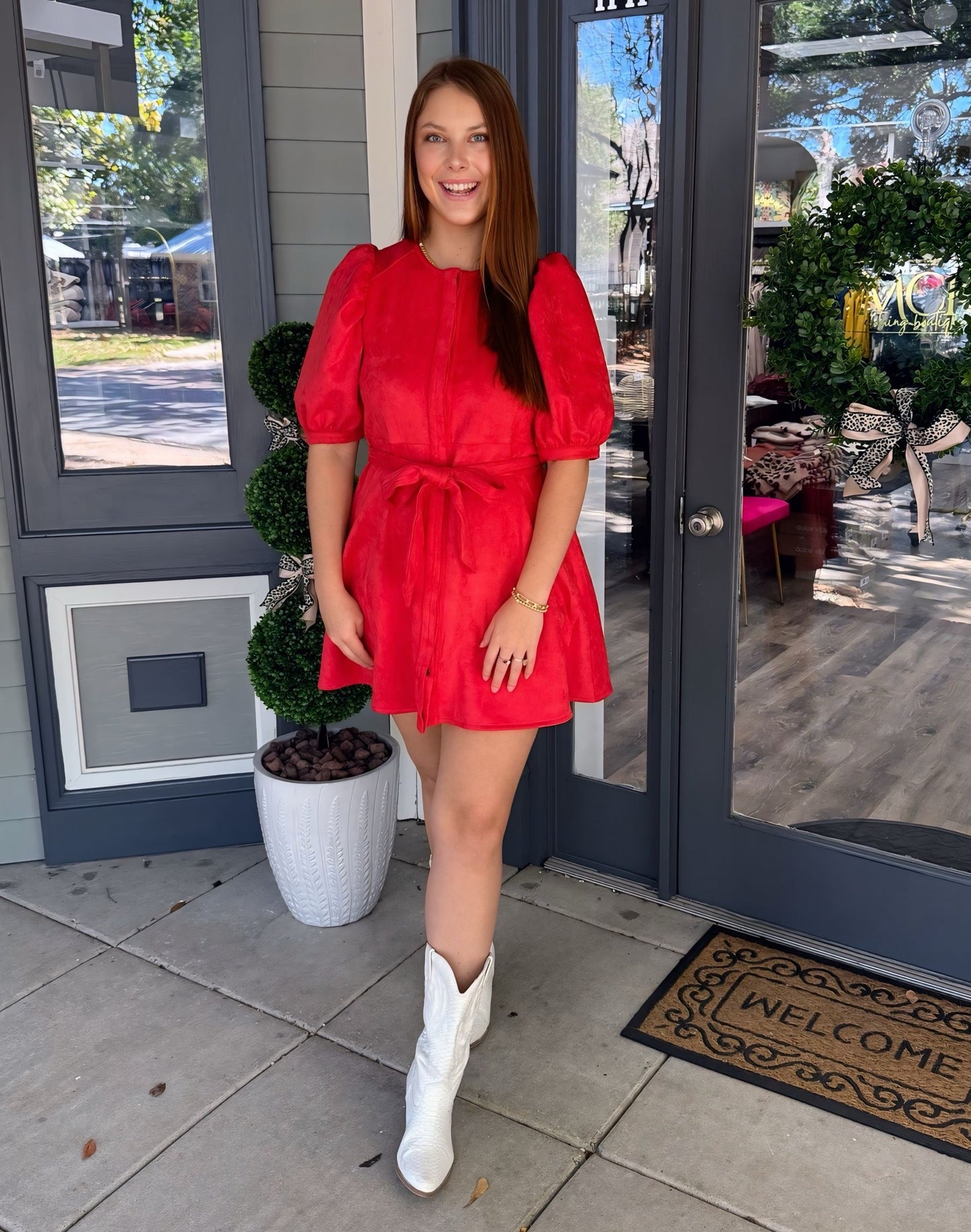 Aegean Flame Suede Shirt Dress