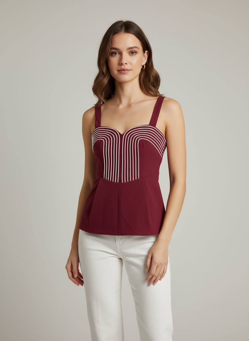 Braid Embroidered Detail Top