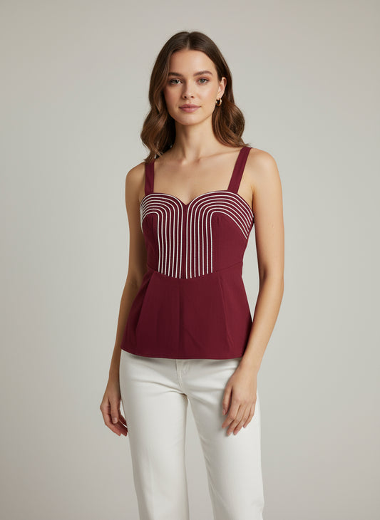 Braid Embroidered Detail Top