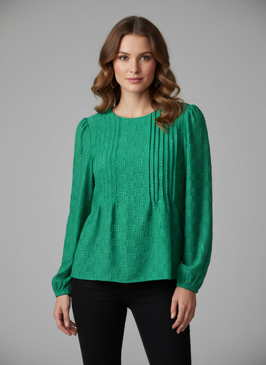 Pintuck Check Textured Blouse