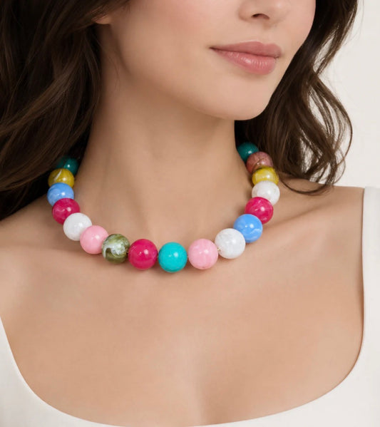 20mm Multicolored Round Beaded Necklace