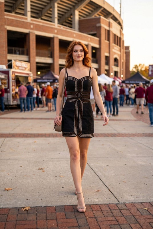 Stitch Trimmed Day-To-Night Mini Dress