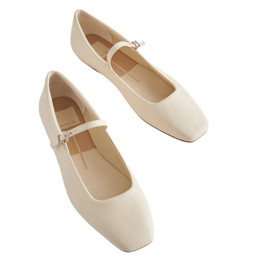 Ivory Leather Ballerina Flat