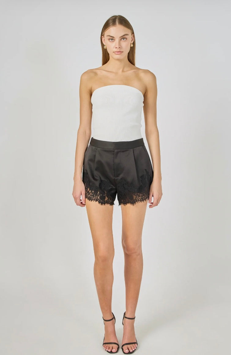 Lace Trimmed Satin Shorts