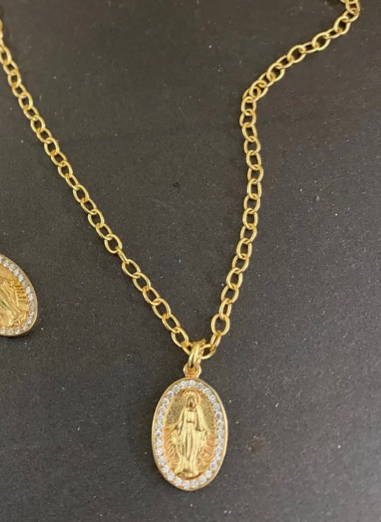 Rhinestone Virgin Mary Pendant Necklace