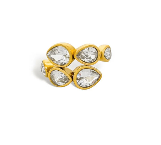 Water Resistant Pear Crystal Ring