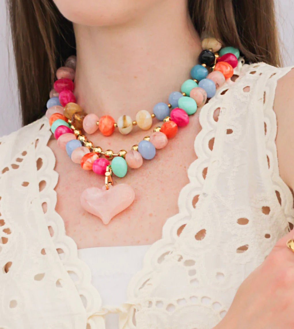 Candy Heart Pastel Beaded Necklace