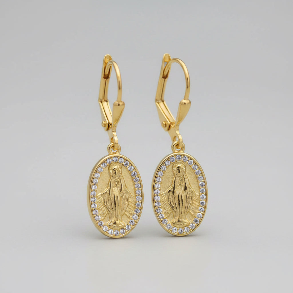 Rhinestone Virgin Mary Earrings