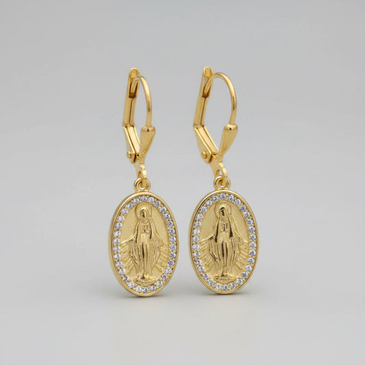 Rhinestone Virgin Mary Earrings