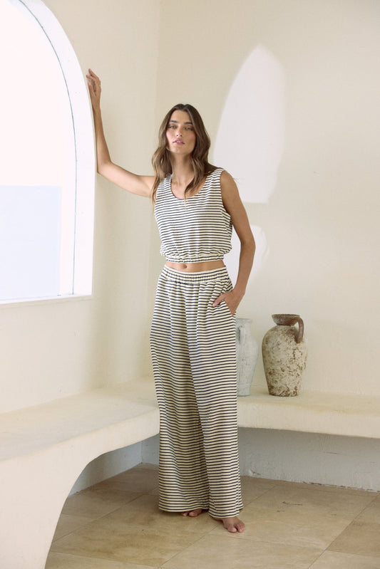 Ivory And Black French Terry Cloth Top
