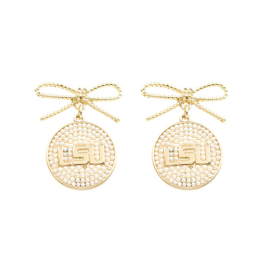 LSU Pearl Bow Earrings