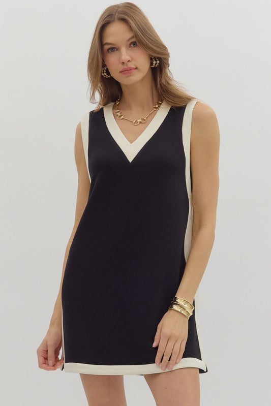 Black V Neck Mini Dress