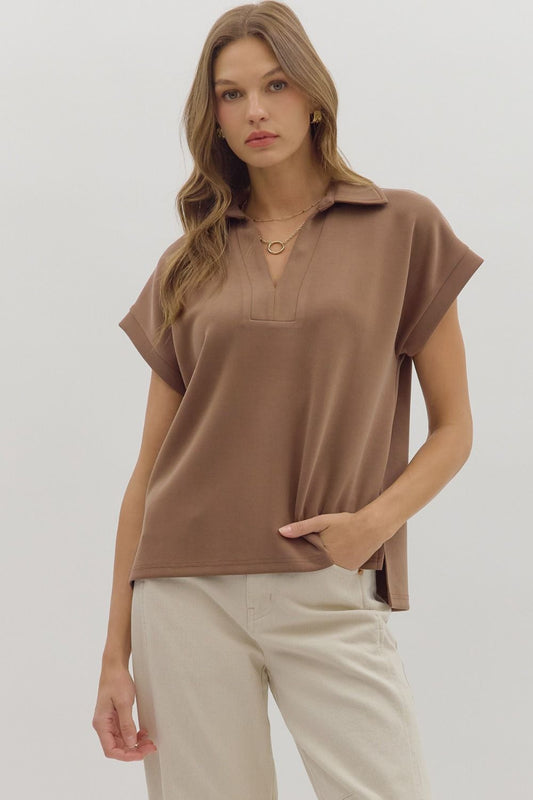 Solid Cuffed Short Sleeve Sweater