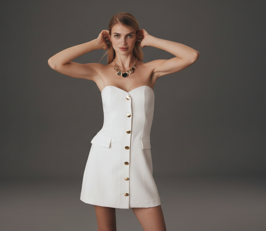 Strapless Button Mini Dress