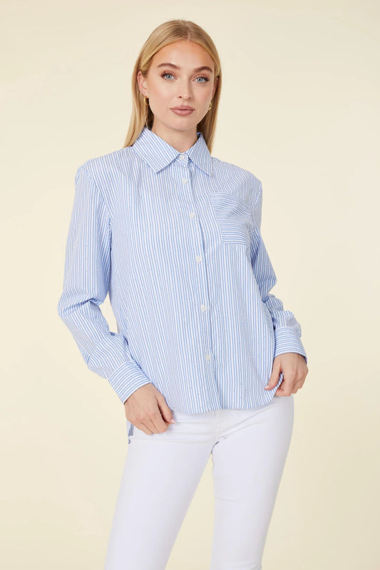Micro Rhinestone Striped Blouse