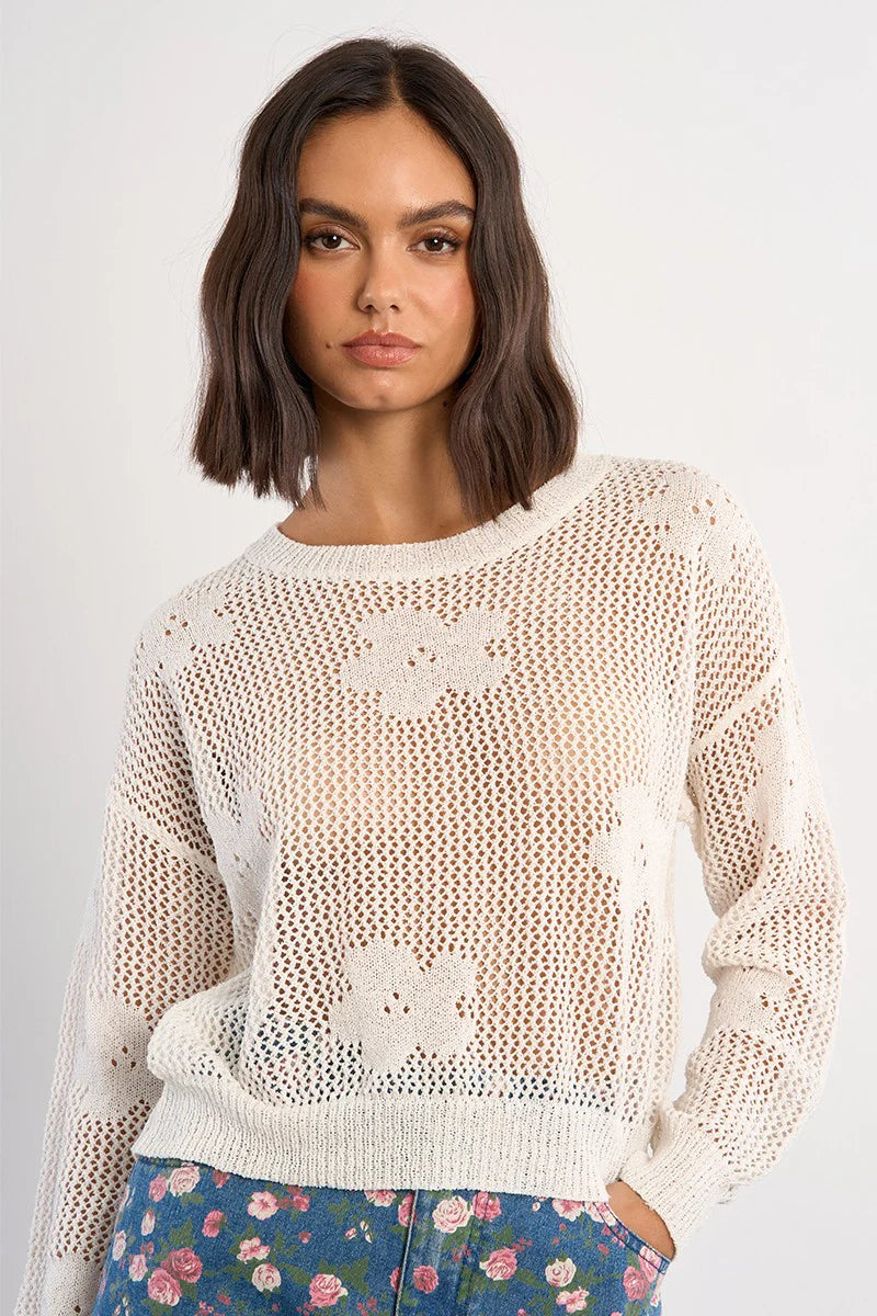 Fine Knit Sweater With Floral Details