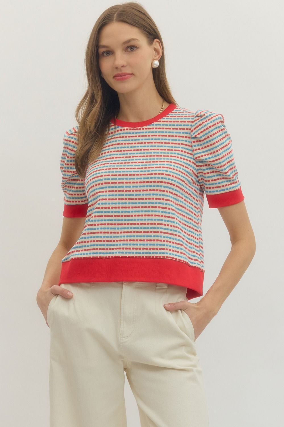 Striped Puff Sleeve Top