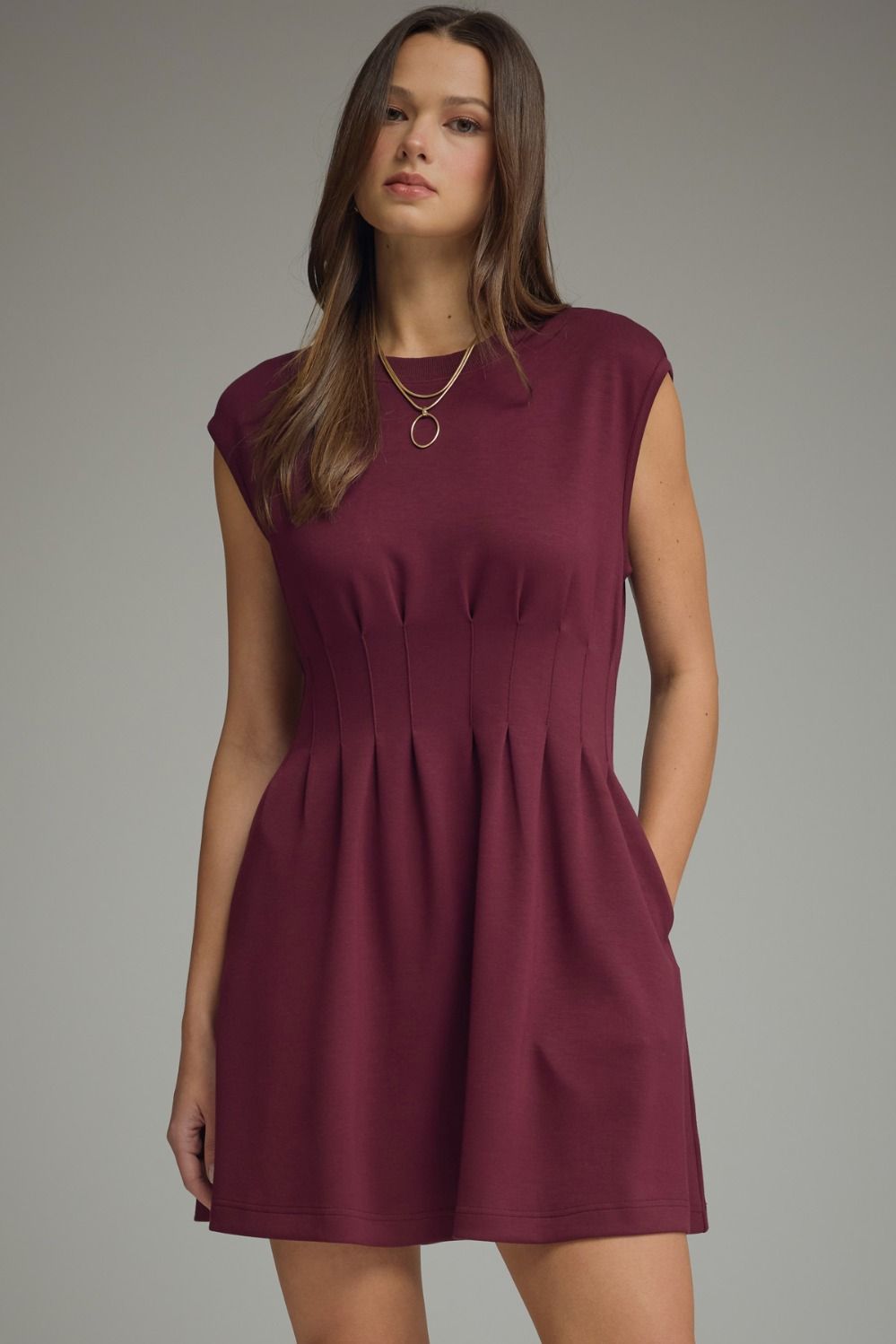 Burgundy Pleated Mini Dress