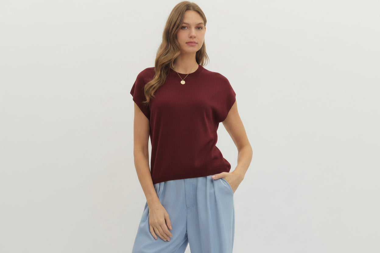 Maroon Basic Knit Tee