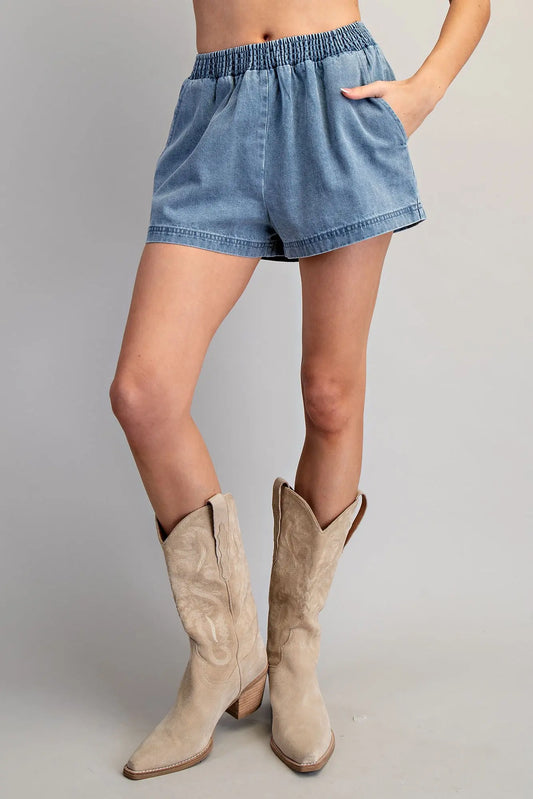 Elastic Waist Denim Shorts