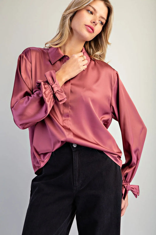 Ribbon Cuff Button Blouse