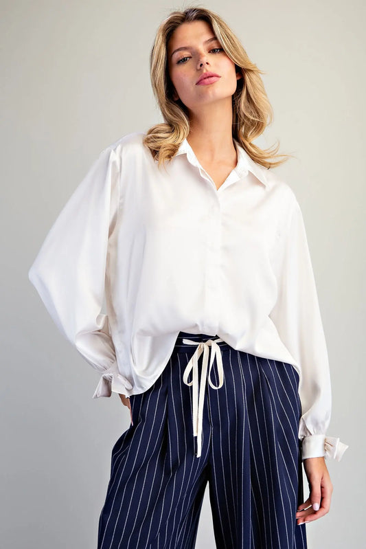 Ribbon Cuff Button Blouse