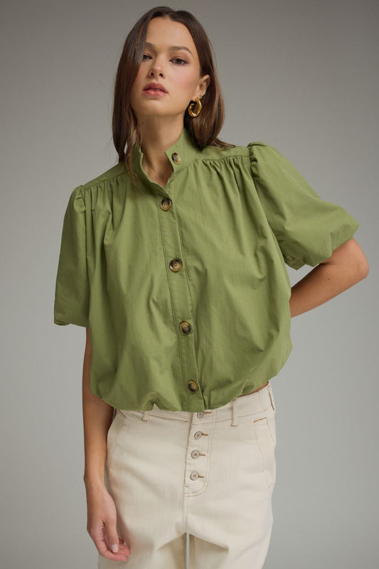 Olive Puff Sleeve Blouse