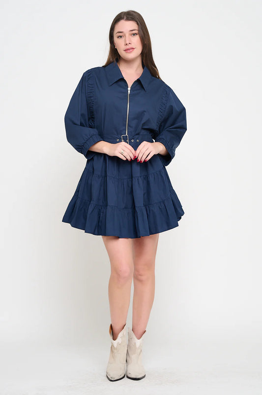 Navy Poplin Zip Dress