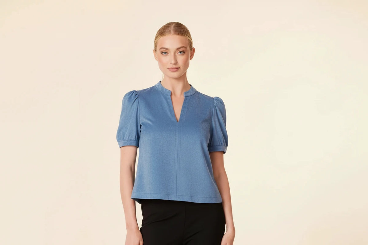 Faux Suede Short Sleeve Blouse