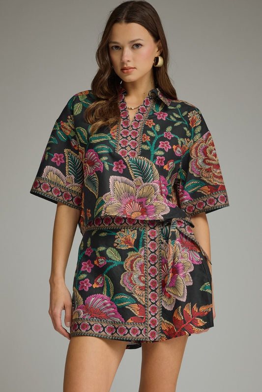Black Floral Skort Set