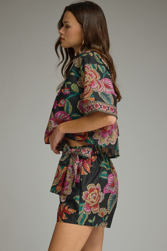 Black Floral Skort Set