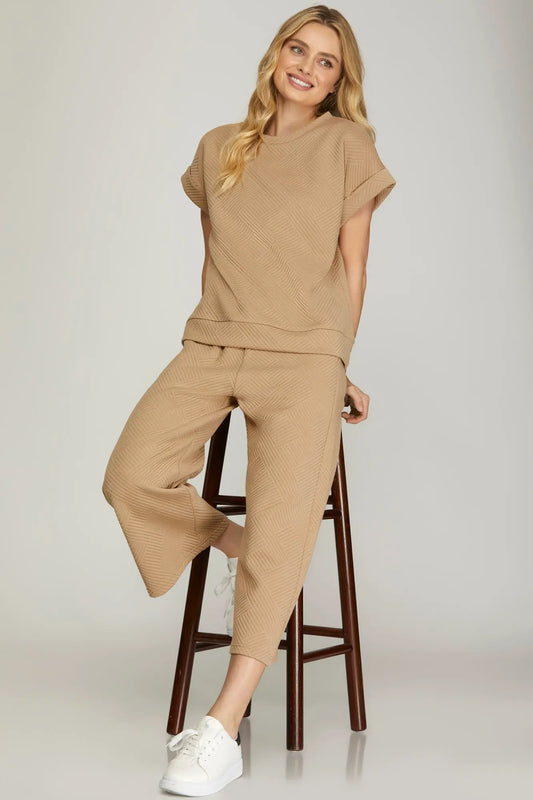 Drop Shoulder Quilted Top And Capri Set