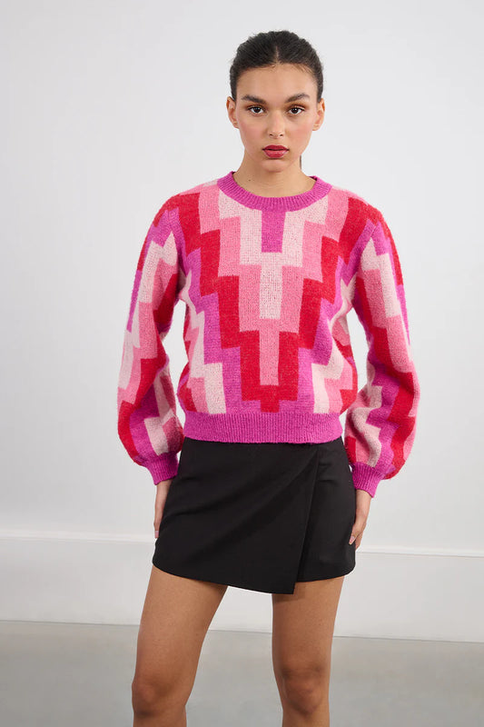 Ladies Fuschia Knitted Sweater