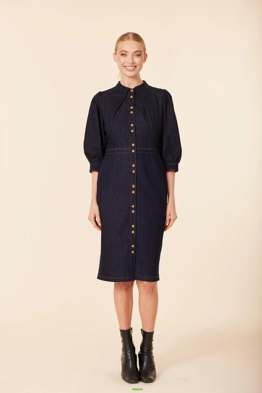 Denim Gold Button Dress