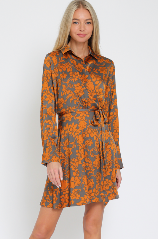 Tangerine Floral Wrap Dress