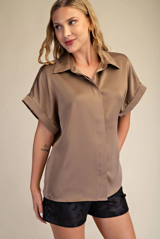 Collar Neck Button Down Blouse