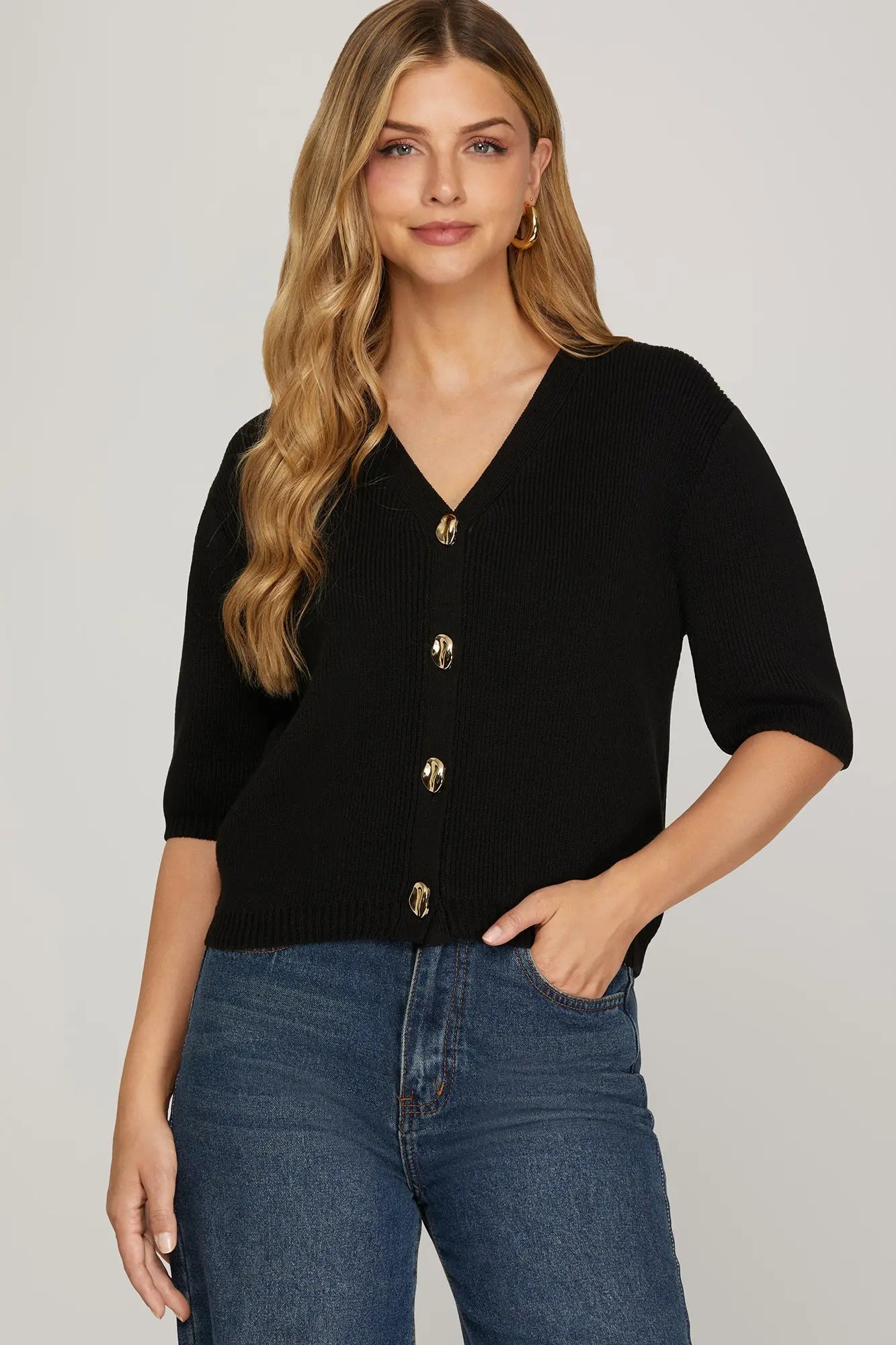 Buttoned Knit Sweater Cardigan