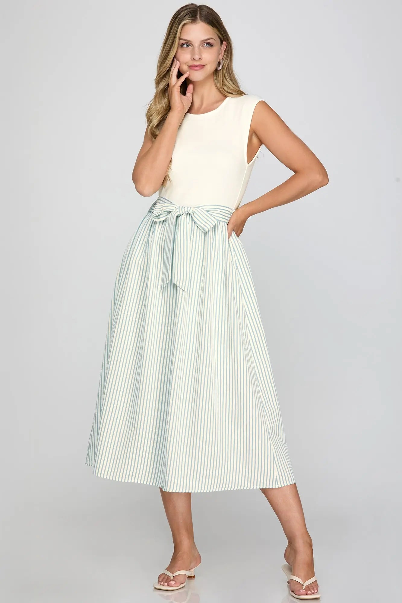 Striped Tiered Midi Dress