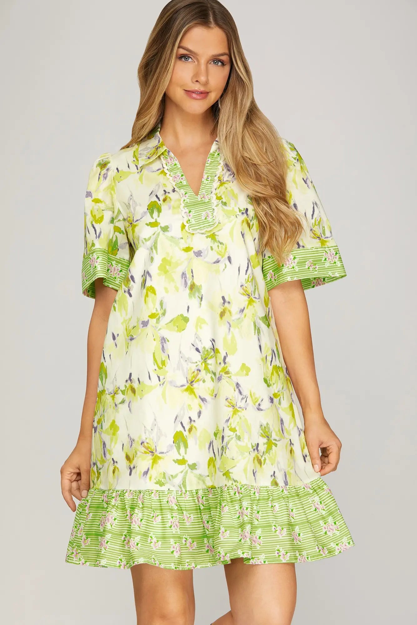 Woven Print Collared Mini Dress
