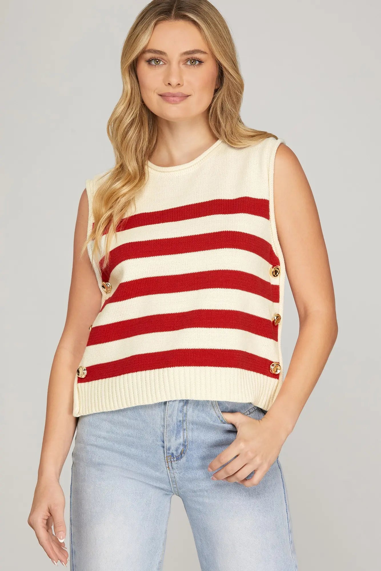 Sleeveless Stripe Sweater