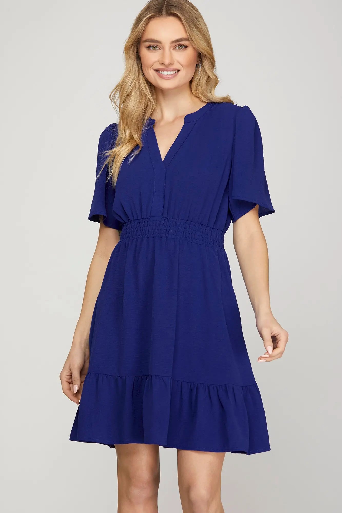 Bell Sleeve Elastic Waist Mini Dress