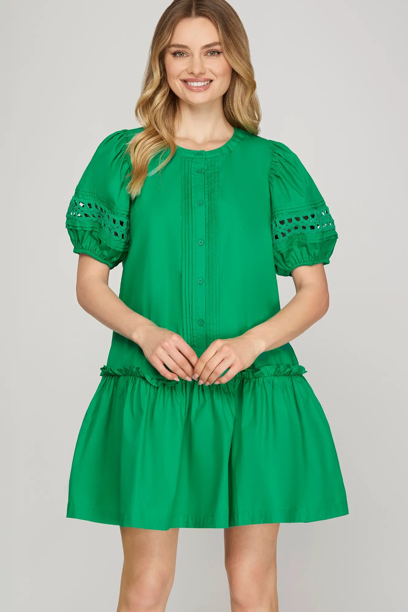 Eyelet Lace Mini Dress With Pockets