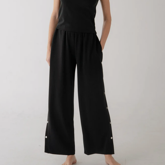 Side Metal Button Detailed Wide Leg Pants