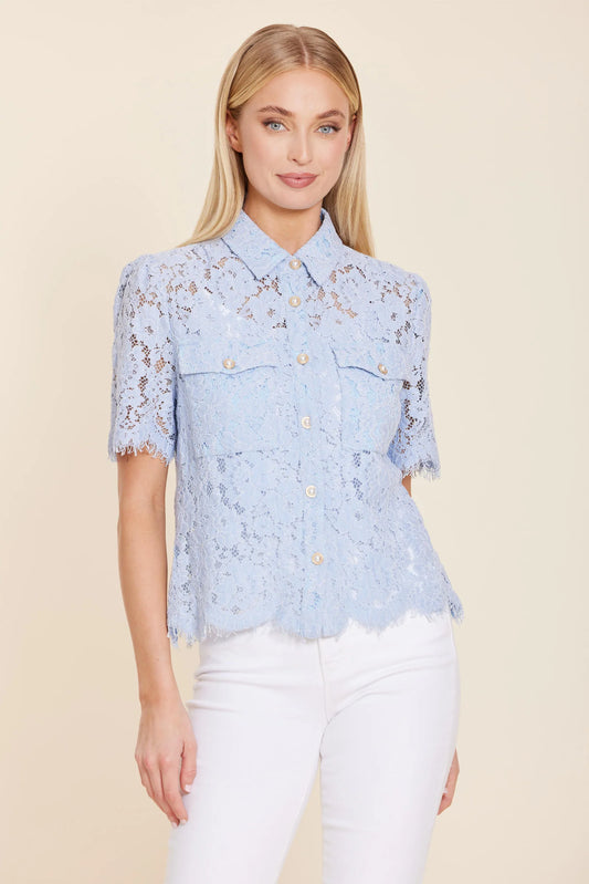 Spring Floral Lace Pearl Button Blouse